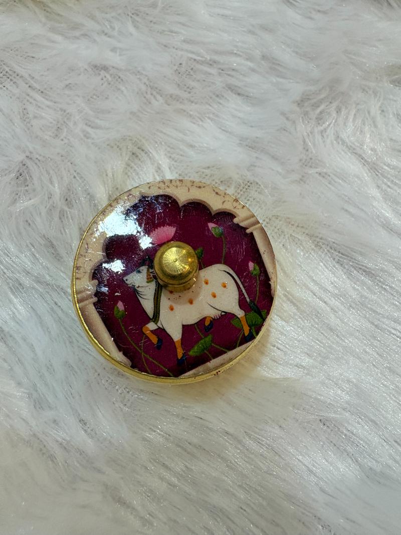 Auspicious Kumkum in Pichwai Brass Dibbi