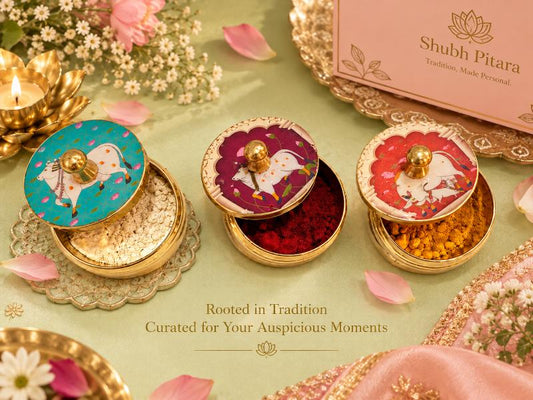 Shubh Pitara — Pichwai Brass Puja Essentials Set